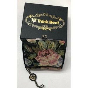 PRE-OWNED THINK BEE TRI-FOLD COLORFUL FLORAL TAPESTRY / NEEDLEPOINT WALLET